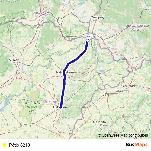 Pótló 6218 bus Line Map
