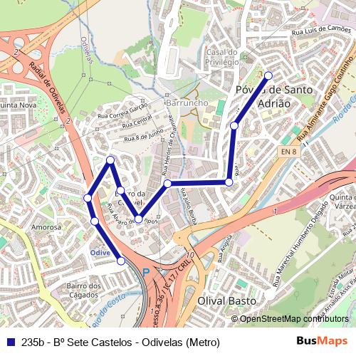235b - Bº Sete Castelos - Odivelas (Metro) bus Line Map