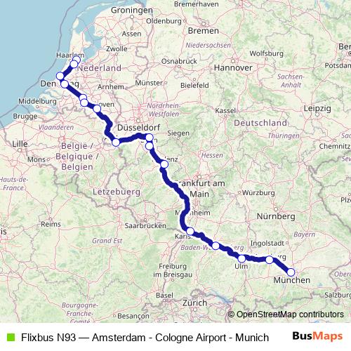 Flixbus N93 bus Line Map