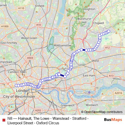 N8 bus Line Map