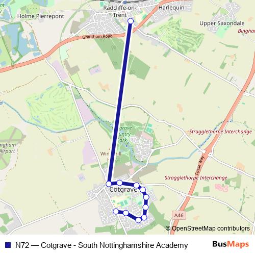 N72 bus Line Map
