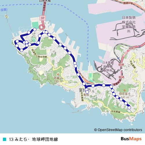 13 みたら・地球岬団地線 bus Line Map