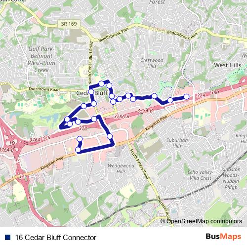 16 Cedar Bluff Connector bus Line Map