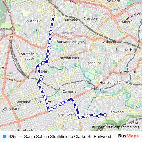 625s bus Line Map