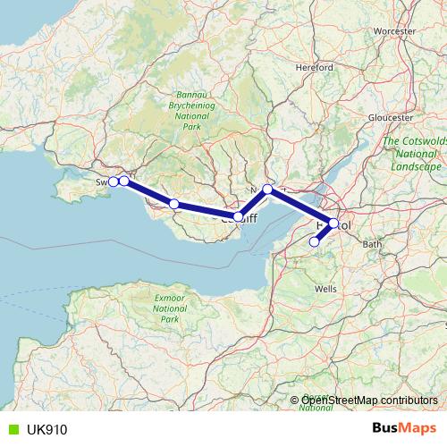 UK910 bus Line Map