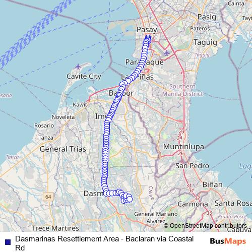Dasmarinas Resettlement Area - Baclaran via Coastal Rd bus Line Map