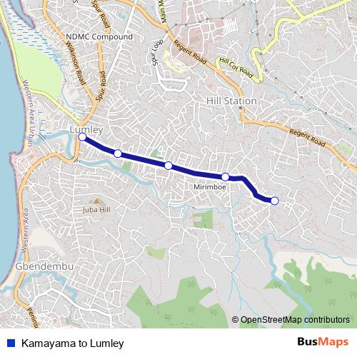 Kamayama to Lumley bus Line Map