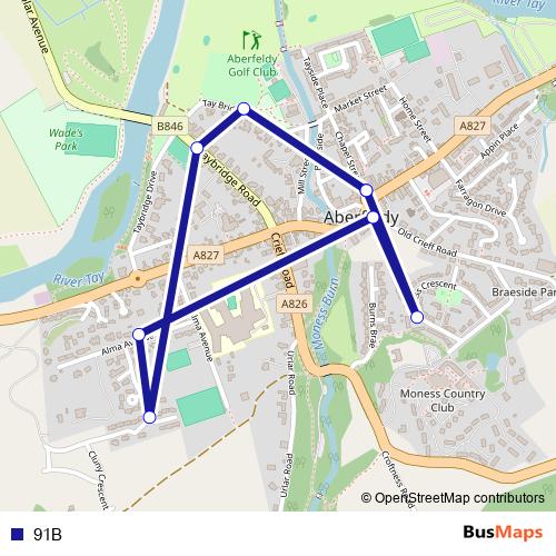91B bus Line Map