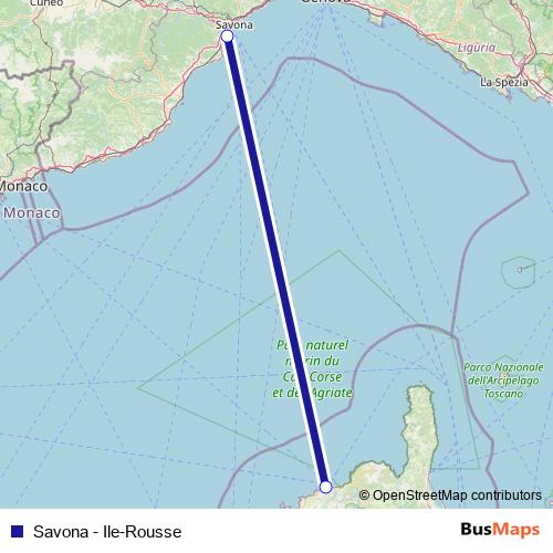 Savona - Ile-Rousse ferry Line Map
