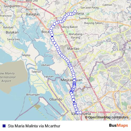 Sta Maria Malinta via Mcarthur bus Line Map