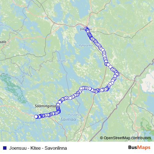 Joensuu - Kitee - Savonlinna bus Line Map