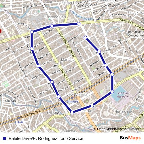Balete Drive/E. Rodriguez Loop Service bus Line Map