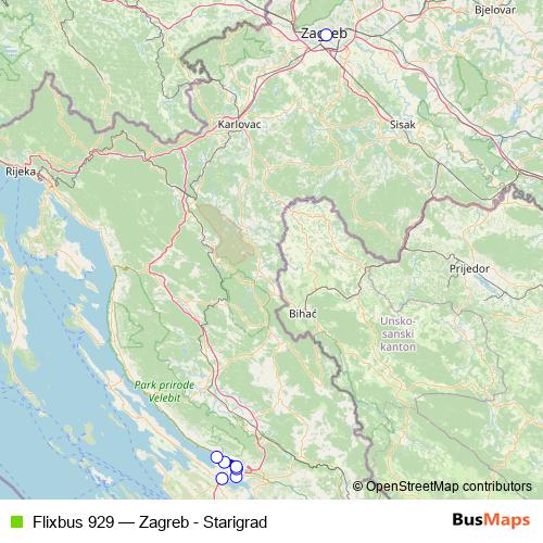 Flixbus 929 bus Line Map