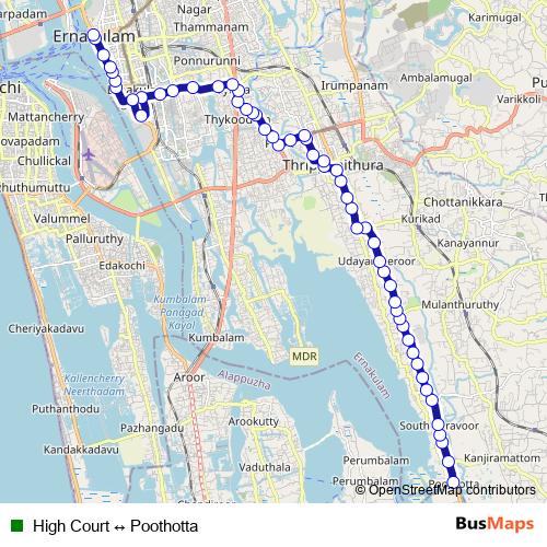 High Court ↔ Poothotta bus Line Map