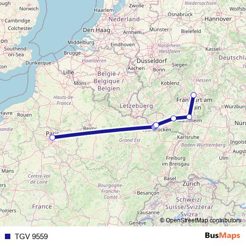 TGV 9559 rail Line Map