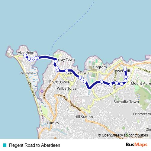 Regent Road to Aberdeen bus Line Map