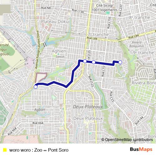 woro woro : Zoo ↔ Pont Soro bus Line Map