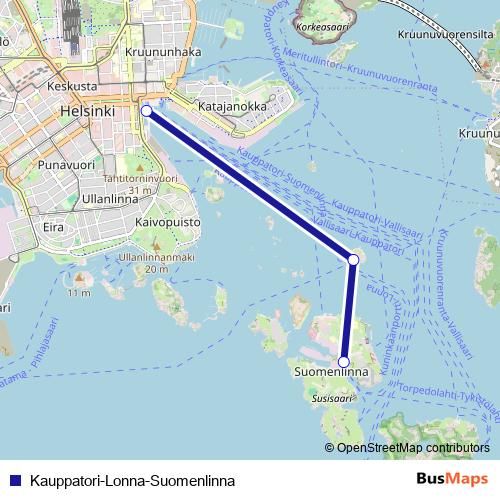 Kauppatori-Lonna-Suomenlinna ferry Line Map