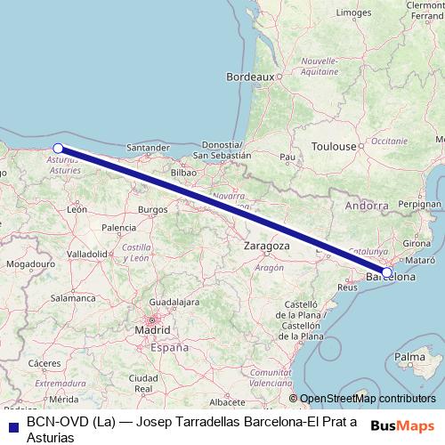 BCN-OVD (La) air Line Map