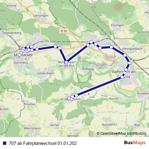 707 ab Fahrplanwechsel 01.01.202 bus Line Map