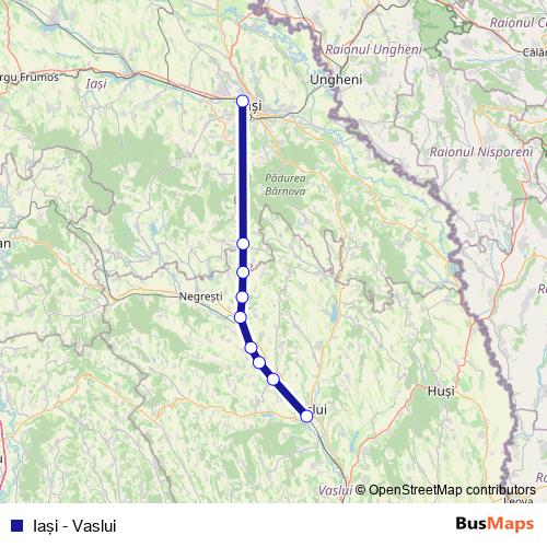 Iaşi - Vaslui rail Line Map
