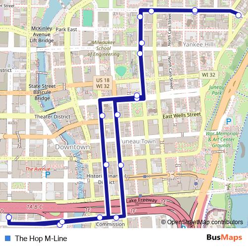 The Hop M-Line bus Line Map