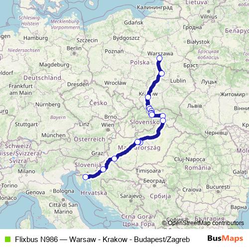 Flixbus N986 bus Line Map