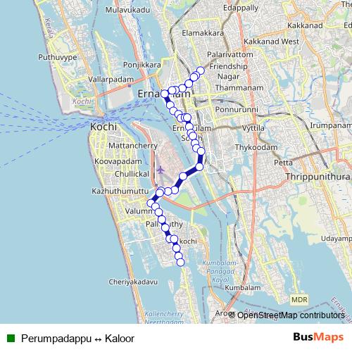 Perumpadappu ↔ Kaloor bus Line Map
