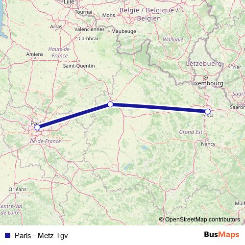 Paris - Metz Tgv rail Line Map