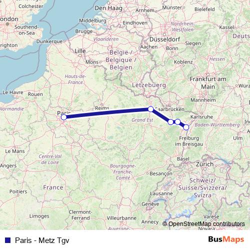 Paris - Metz Tgv rail Line Map