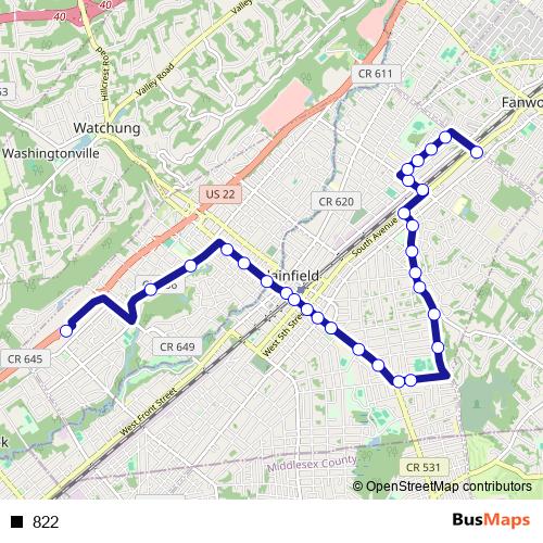 822 bus Line Map