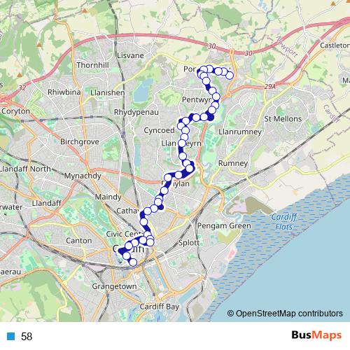 58 bus Line Map