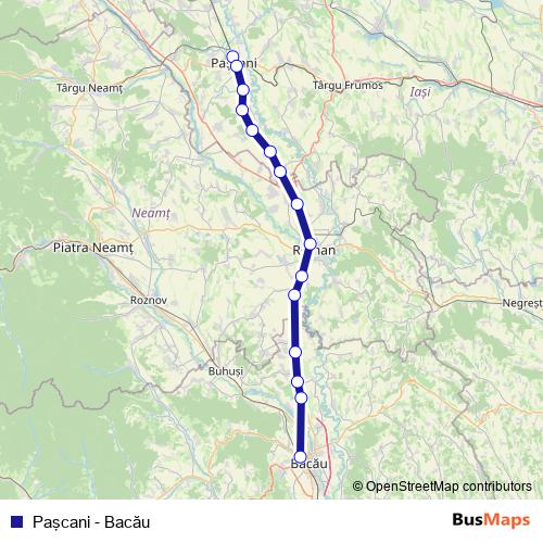 Paşcani - Bacău rail Line Map