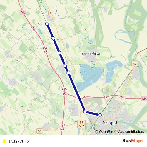 Pótló 7012 bus Line Map
