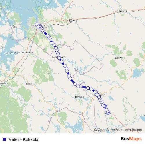Veteli - Kokkola bus Line Map