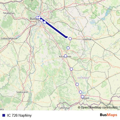 IC 726 Napfény rail Line Map