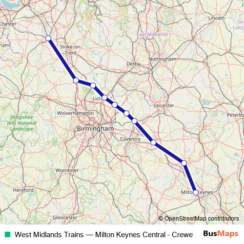 West Midlands Trains rail Line Map