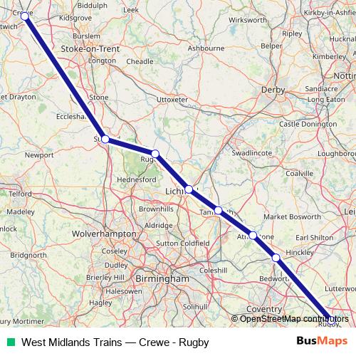 West Midlands Trains rail Line Map