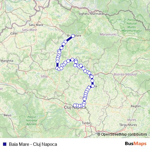 Baia Mare - Cluj Napoca rail Line Map