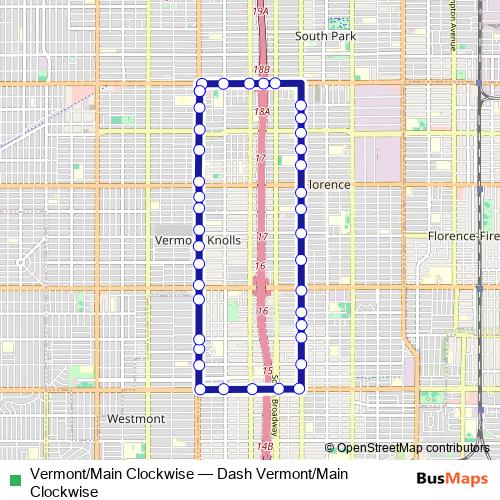 Vermont/Main Clockwise bus Line Map