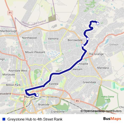 Greystone Hub to 4th Street Rank bus Line Map