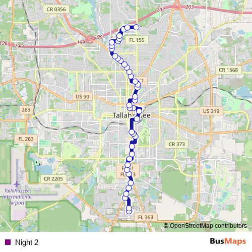 Night 2 bus Line Map