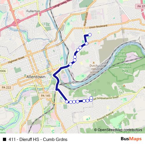 411 - Dieruff HS - Cumb Grdns bus Line Map