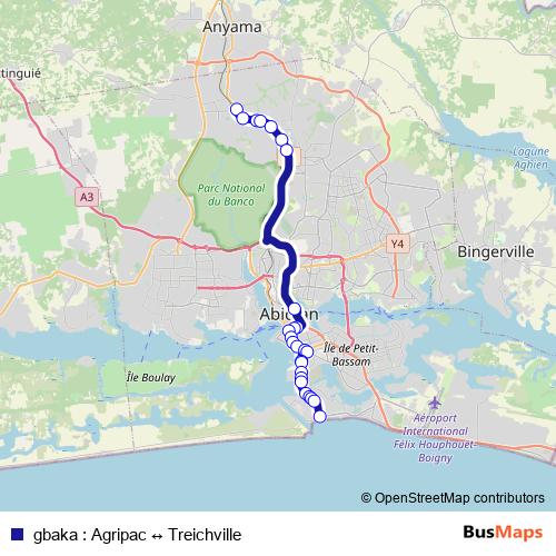 gbaka : Agripac ↔ Treichville bus Line Map