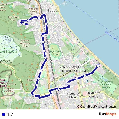 117 bus Line Map
