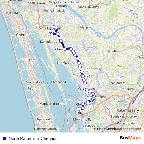North Paravur ↔ Chennur bus Line Map