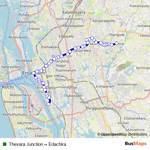 Thevara Junction ↔ Edachira bus Line Map