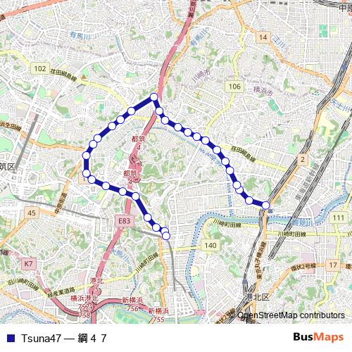 Tsuna47 bus Line Map