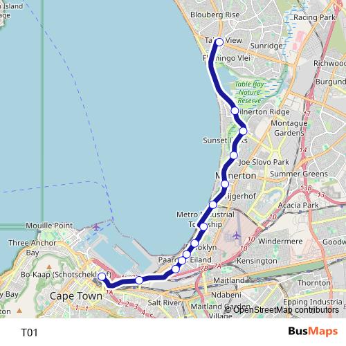 T01 bus Line Map
