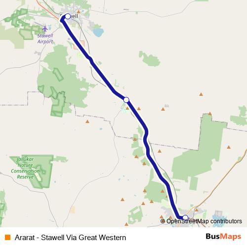 Ararat - Stawell Via Great Western bus Line Map